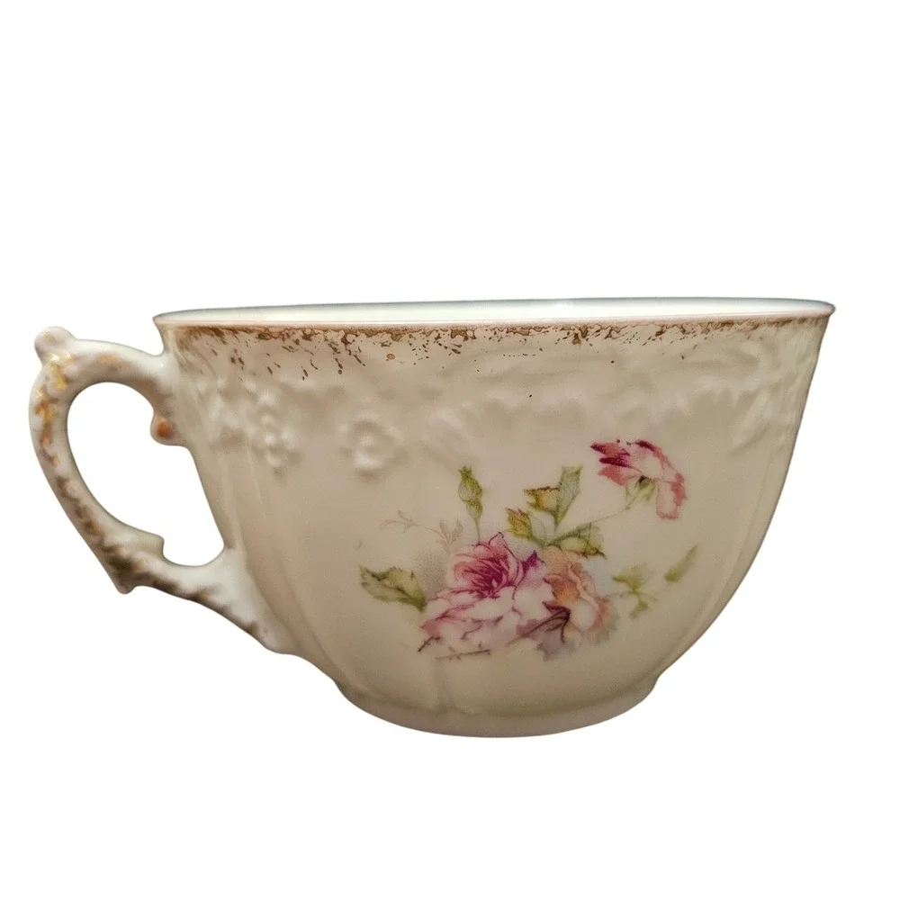 Limoges France Antique Porcelain Teacup Pink Roses Gold Gilt Floral Fine China